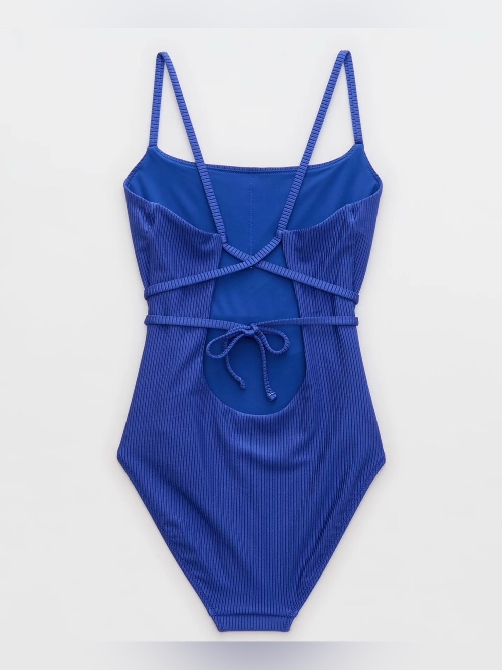 aerie NWT Electric Blue Ribbed strappy scoop One-Piece Full Coverage Swimsuit - Picture 5 of 12